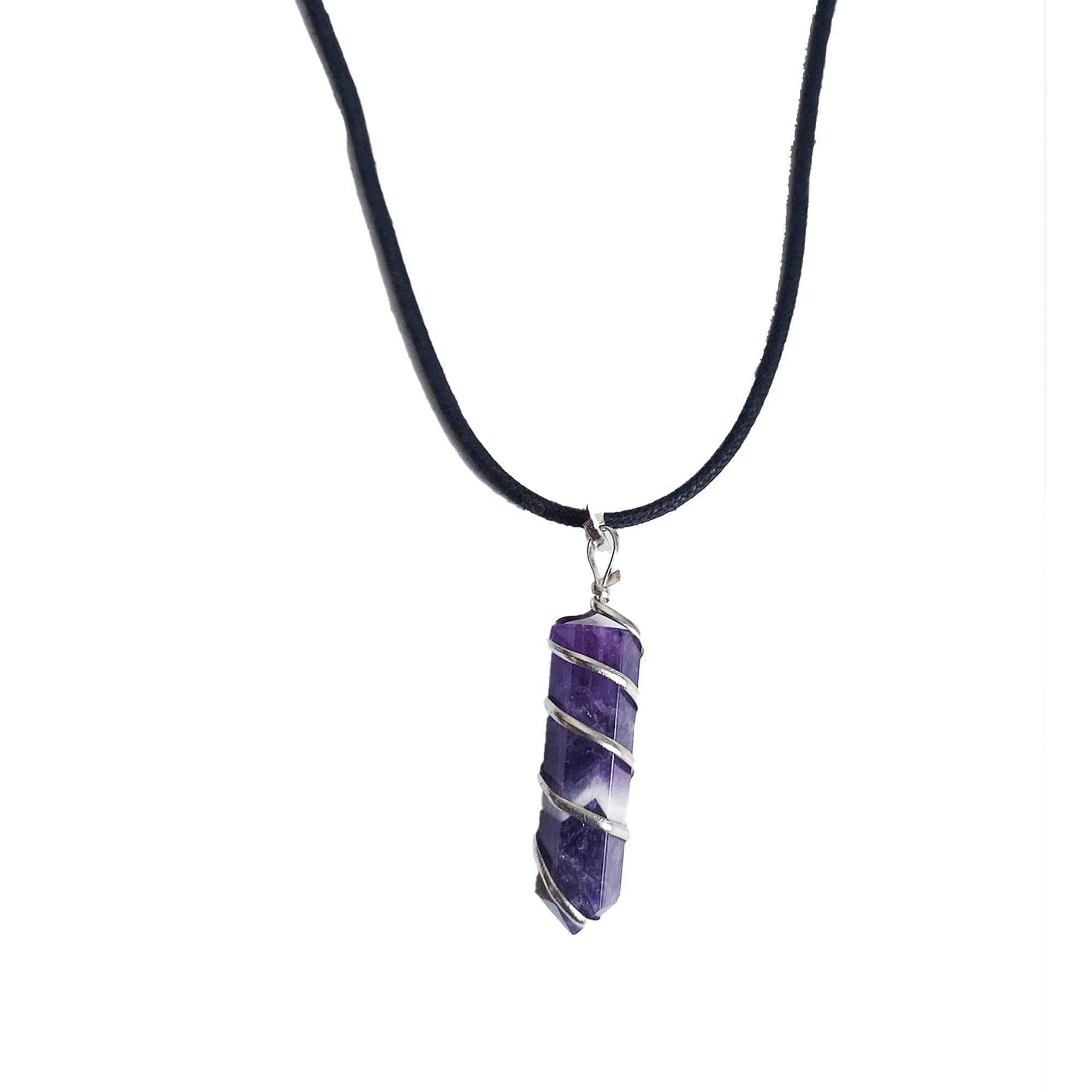 KITREE NATURAL AMETHYST CRYSTAL PENCIL PENDENT WITH CHAIN FOR UNISEX 4 CM APPROX. (COLOR PURPLE)