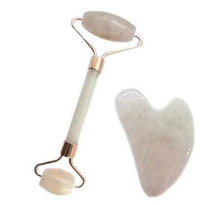 KITREE Natural Rose Quartz Crystal Roller Gua Sha for Body, Face, Neck, Eyes| Face Massager for Women | Can be used along with Jade Roller for Scraping and Kneading, (color pink)