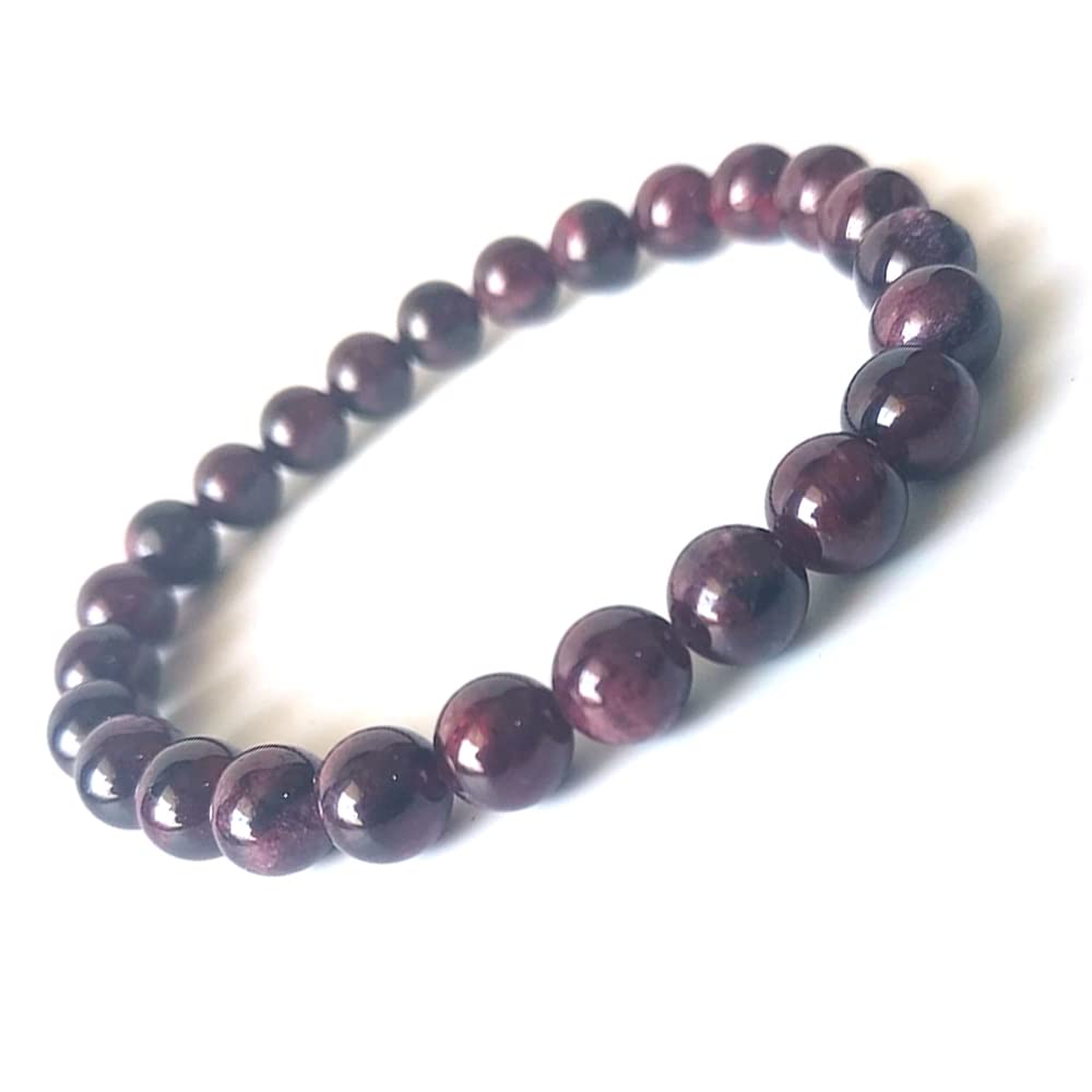 KITREE NATURAL GARNET CRYSTAL REIKI HEALING FENG -SHUI BRACELET 8MM ROUND FOR MENS AND WOMEN (COLOR RED)