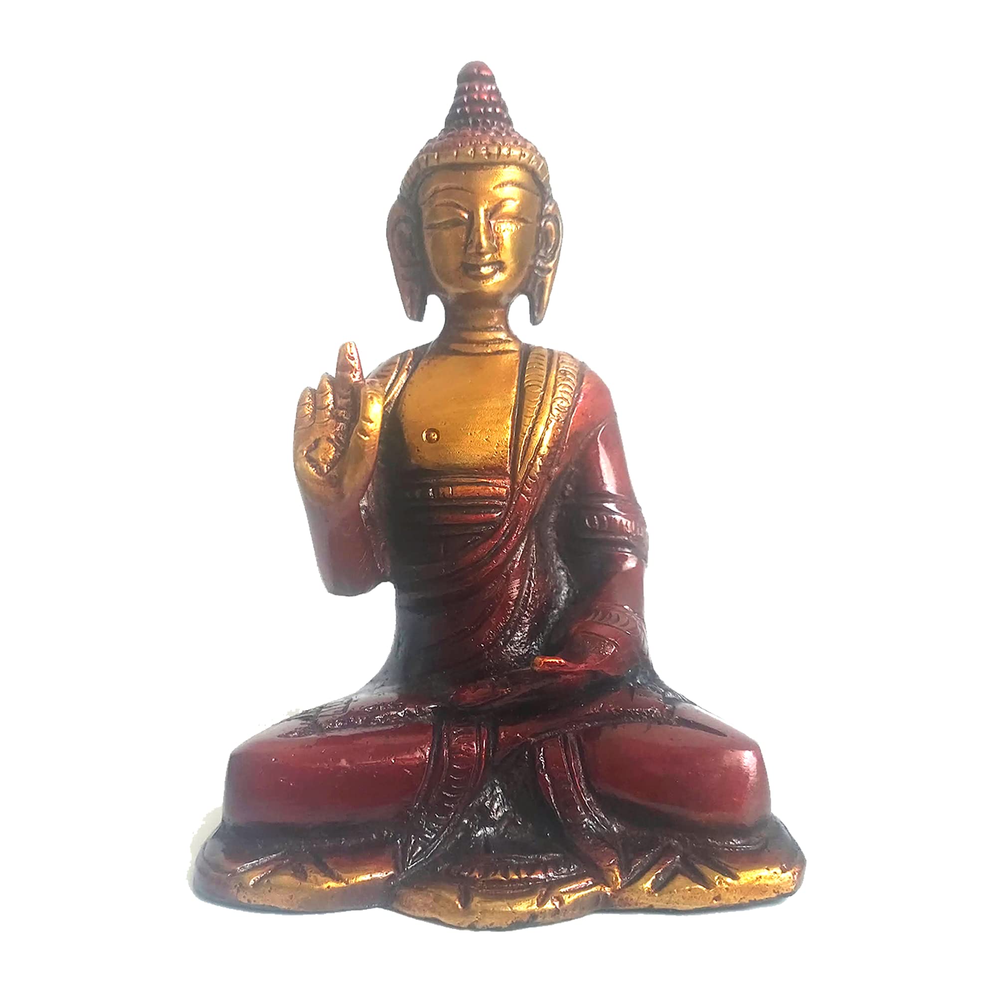 KITREE Lord Buddha Blessing Idol Made with Brass and Polished (4 INCH APROXX.) (Red)