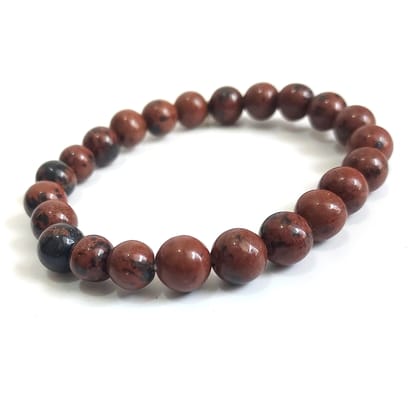 KITREE MAHOGANY OBSIDIAN CRYSTAL BRACELET 8MM ROUND FOR UNISEX (BROWN COLOR)