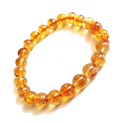 KITREE NATURAL CITRINE CRYSTAL REIKI HEALING FENG -SHUI BRACELET 8MM ROUND FOR MENS AND WOMENS (COLOR YELLOW)