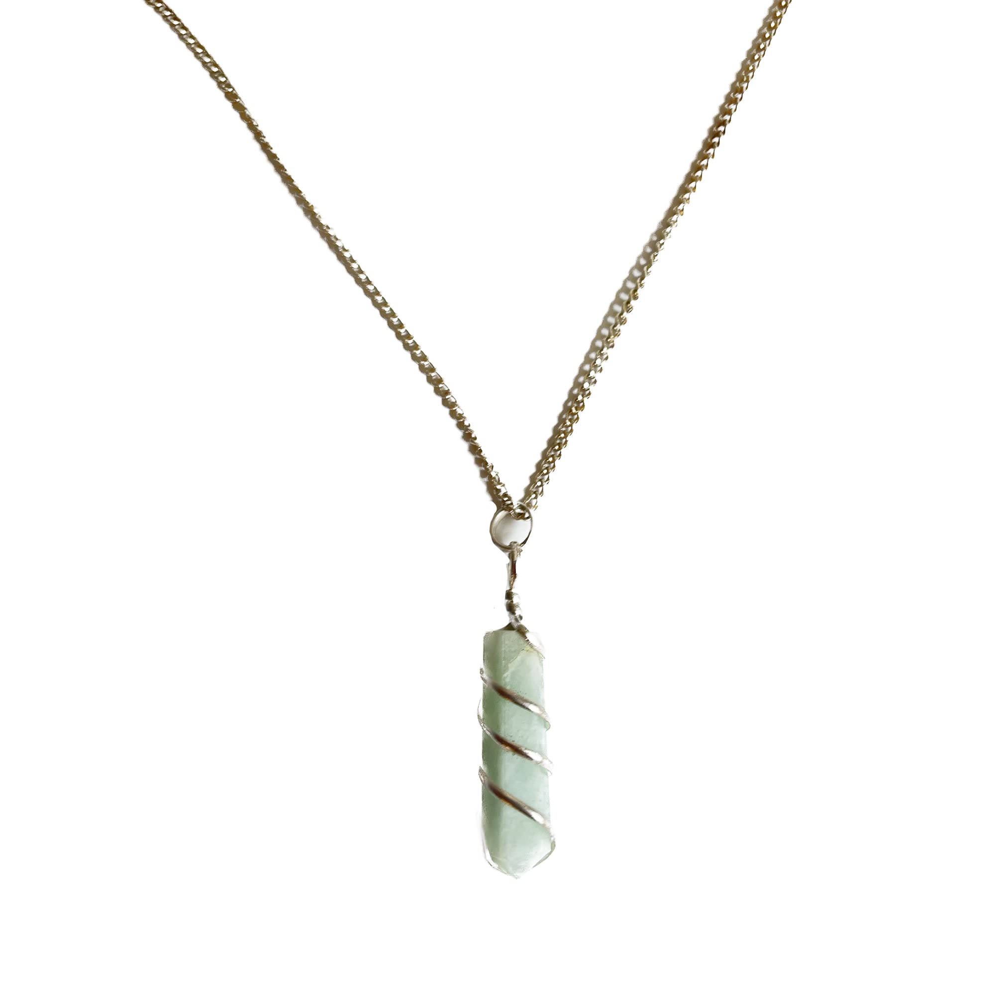 KITREE NATURAL GREEN AVENTURINE CRYSTAL PENCIL PENDENT WITH CHAIN FOR UNISEX 5 CM APPROX. (COLOR LIGHT GREEN)