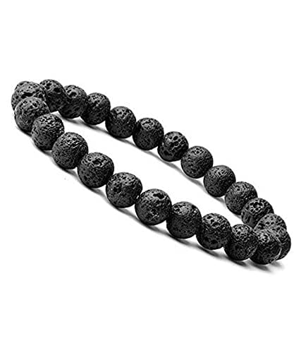 KITREE NATURAL LAVA STONE CRYSTAL BRACELET 8MM ROUND FOR UNISEX (COLOR BLACK)