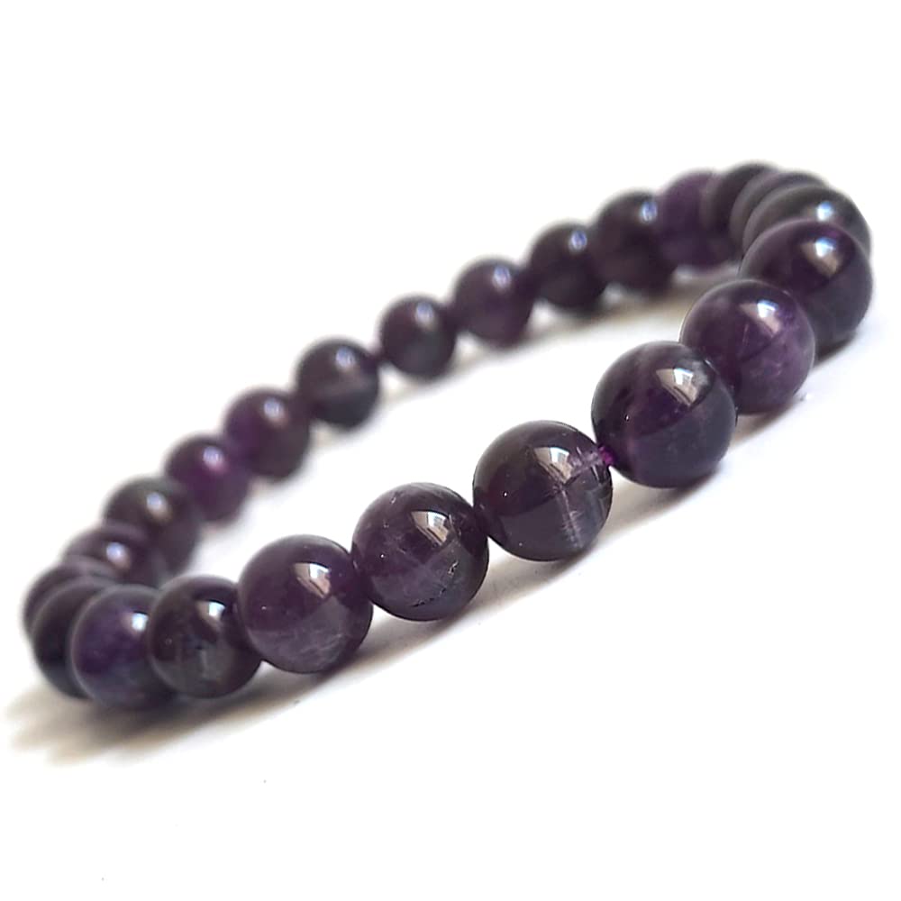 KITREE NATURAL AMETHYST CRYSTAL BRACELET 8MM ROUND SHAPE FOR UNISEX (COLOR PURPLE)