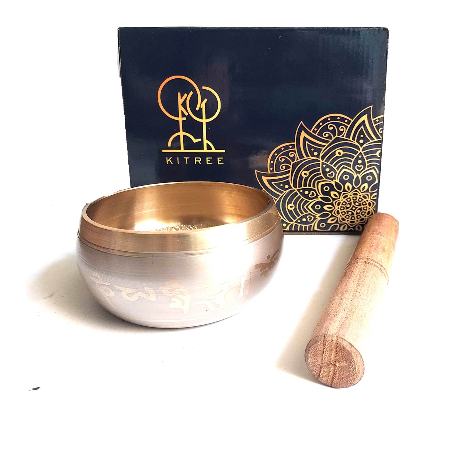 Kitree Tibetan Singing Bowl - Buddha Meditation Singing Bowl - Sound Bowl For Yoga, Spiritual Healing and Mindfulness With Wooden Striker (GOLDEN)