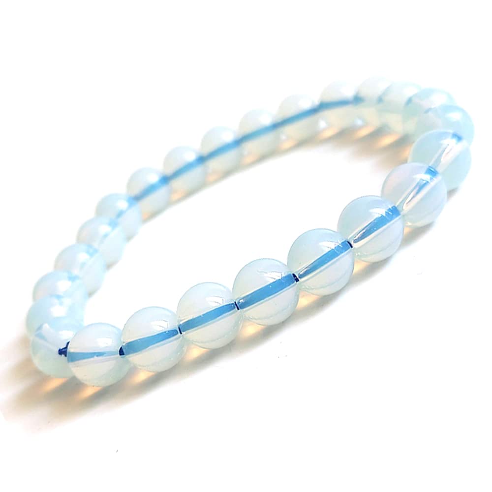 KITREE NATURAL OPALITE CRYSTAL BRACELET 8MM ROUNDFOR UNISEX (COLOR OFF WHITE)