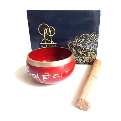 Kitree Tibetan Singing Bowl - Buddha Meditation Singing Bowl - Sound Bowl For Yoga, Spiritual Healing and Mindfulness With Wooden Striker (RED)