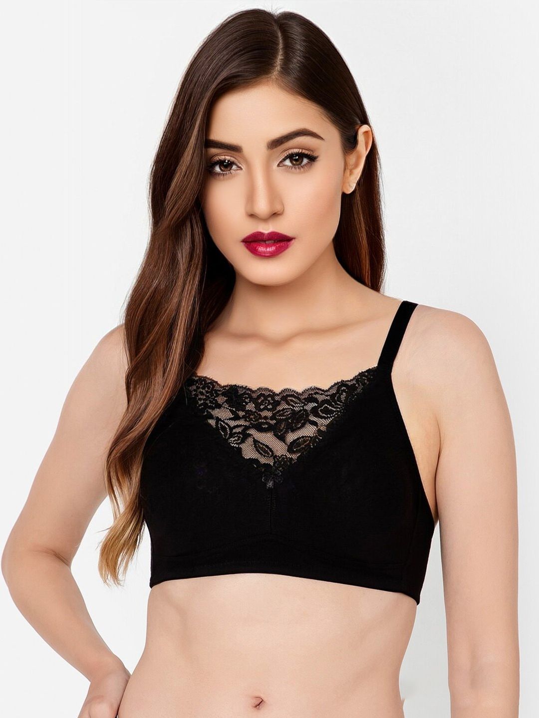 Buy Non-Padded Non-Wired Full Coverage Bra In Black - Cotton Rich