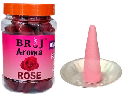 Brij Aroma Rose Dhoop Cones 250 Grams With Stand | Made In Vrindavan | 50 Cones
