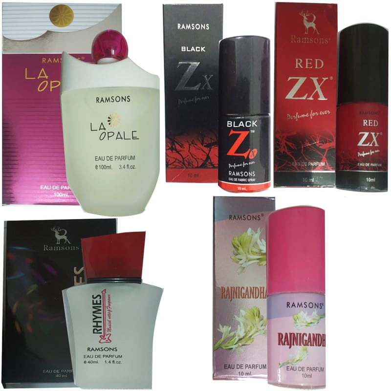 1 RAMSONS  LA OPALE PERFUME 100 ML+1 RAMSONS RHYMES PERFUME 40 ML+1 RAMSONS RED ZX PERFUME 10 ML+1 RAMSONS BLACK ZX PERFUME 10 ML+1 RAMSONS RAJNIGANDHA PERFUME 10 ML