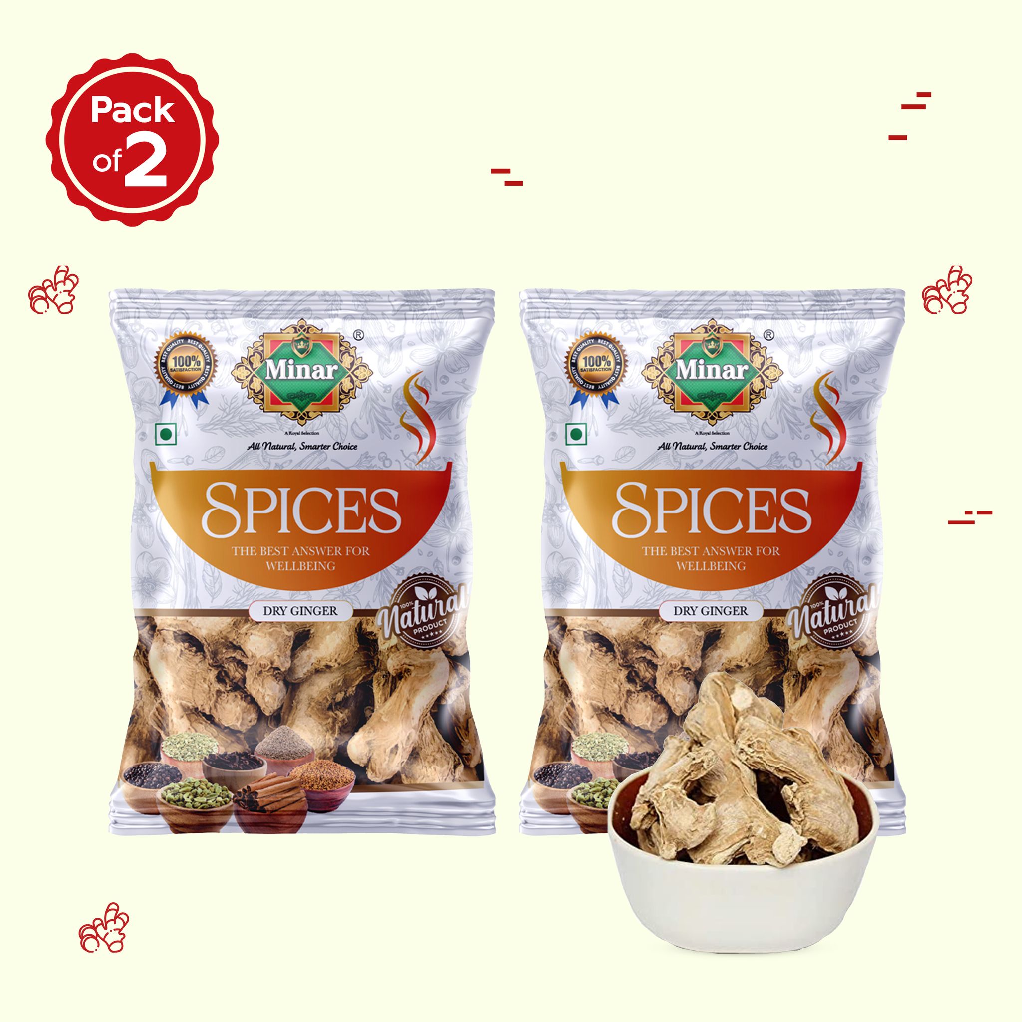 Minar Whole dry ginger 100g Pouch _ pack of  2
