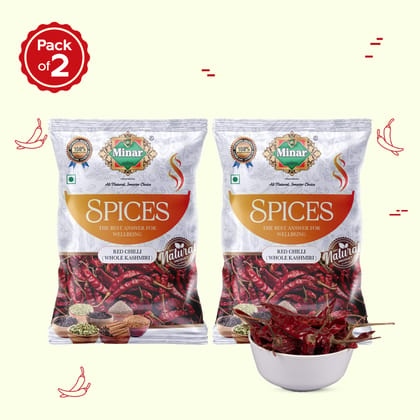 Minar Whole Red chilli Kashmiri powder 100g Pouch _ pack of  2