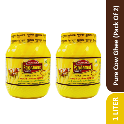 Panchamrut 1 Litre Desi Cow Ghee| AGMARK Cow Desi Ghee| Pure Ghee  (Pack  of  2)