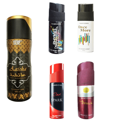 1 RAMSONS AAISHA DEODORANT 200 ML+1 RAMASONS RHYMES DEODORANT 40 ML+1 RAMASONS ONCE MORE DEODORANT 40 ML+1 RAMASONS LA OPALE DEODORANT 40 ML+1 RAMASONS COOL SPARK DEODORANT 40 ML