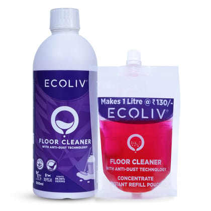 Ecoliv Floor Cleaner 1.5 Litre Combo Pack|97% Natural| Anti Dust Technology| Tea Tree Oil| Non Sticky| Residue Free and Streak Free| Pet Safe & Baby Safe