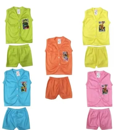 Cotton Blend Baby Girls And Boys Top And Bottom Sets Combo Pack Of 5 ( 0 to 3 Months )