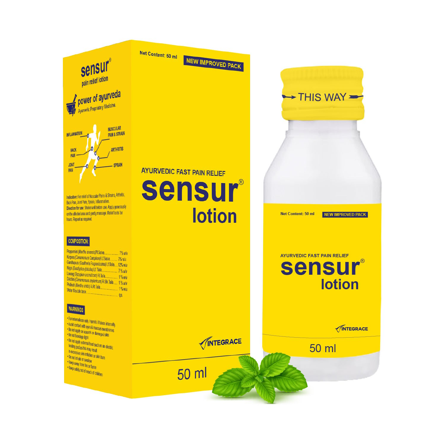 Sensur Natural and Ayurvedic Pain Relief Lotion, 50ml (New Pack) | Fast Relief | All Pains, One solution