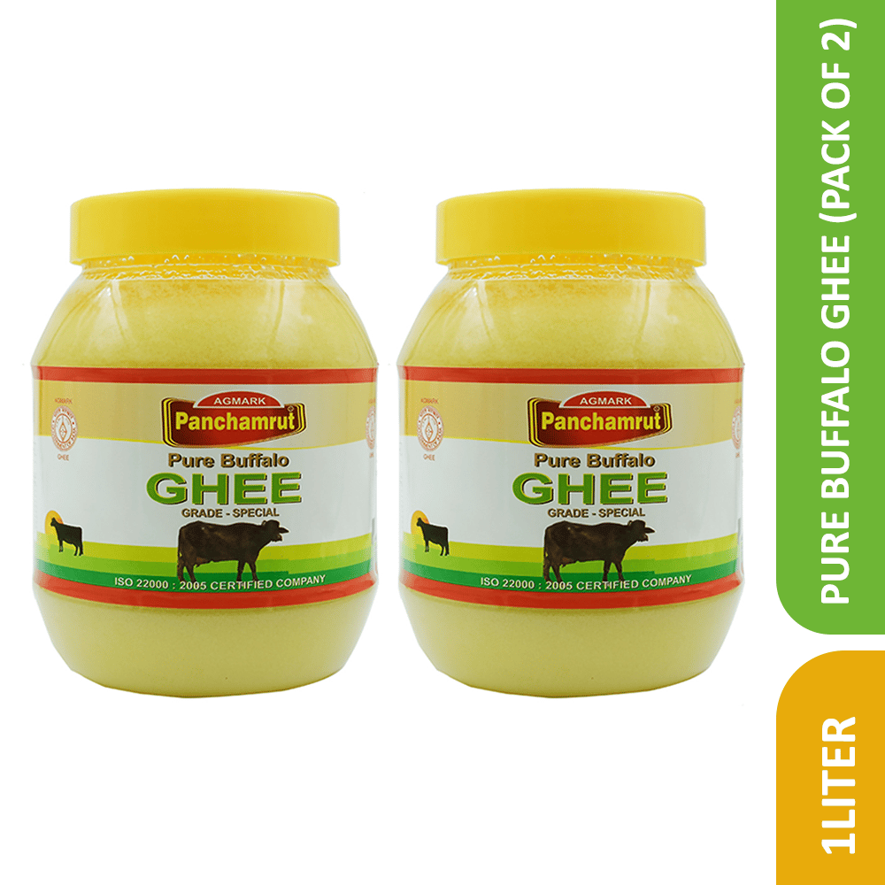 Panchamrut 1 Litre Desi Buffalo Ghee| AGMARK Buffalo Desi Ghee | Pure Ghee  (Pack  of  2)