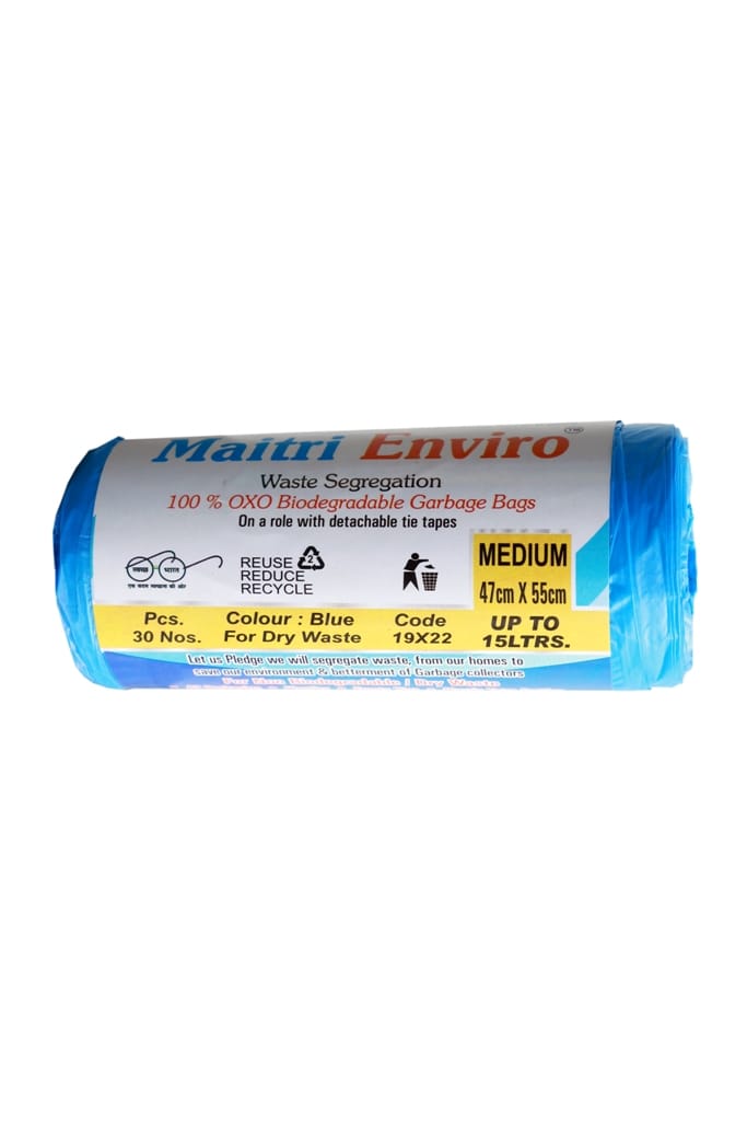 MAITRI ENVIRO OXO BIO. GARBAGE BAGS ROLL BLUE 19"X21" (MEDIUM)  PACK OF 6 180 PCS (30 PCS PER ROLL)