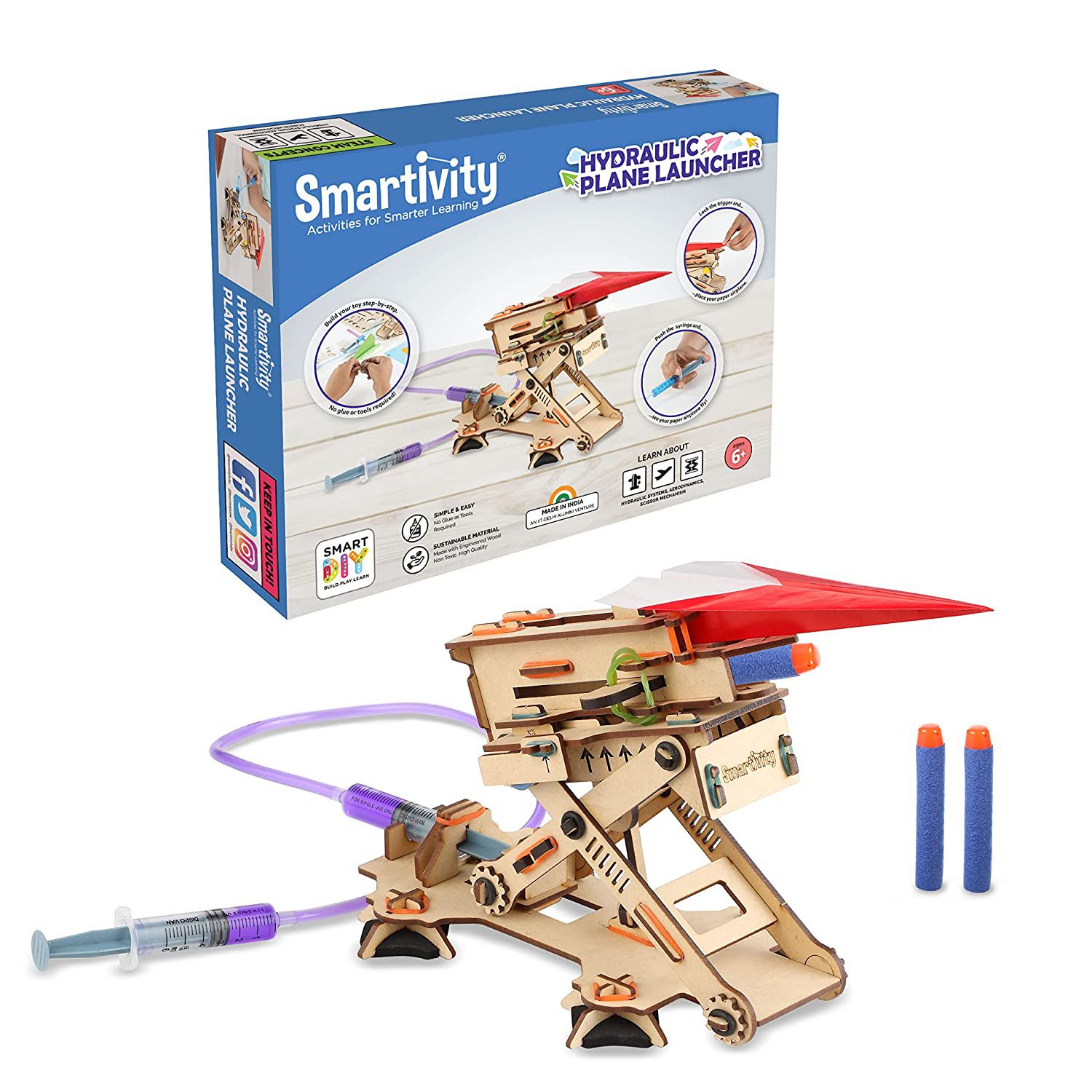 Smartivity Hydraulic Plane Launcher STEM DIY Fun Toy for Kids 6 to 14, Best Birthday Gift Toy for Boys & Girls Age 6-8-10-12, Science Toy, Educational Based Activity Game, Made in India