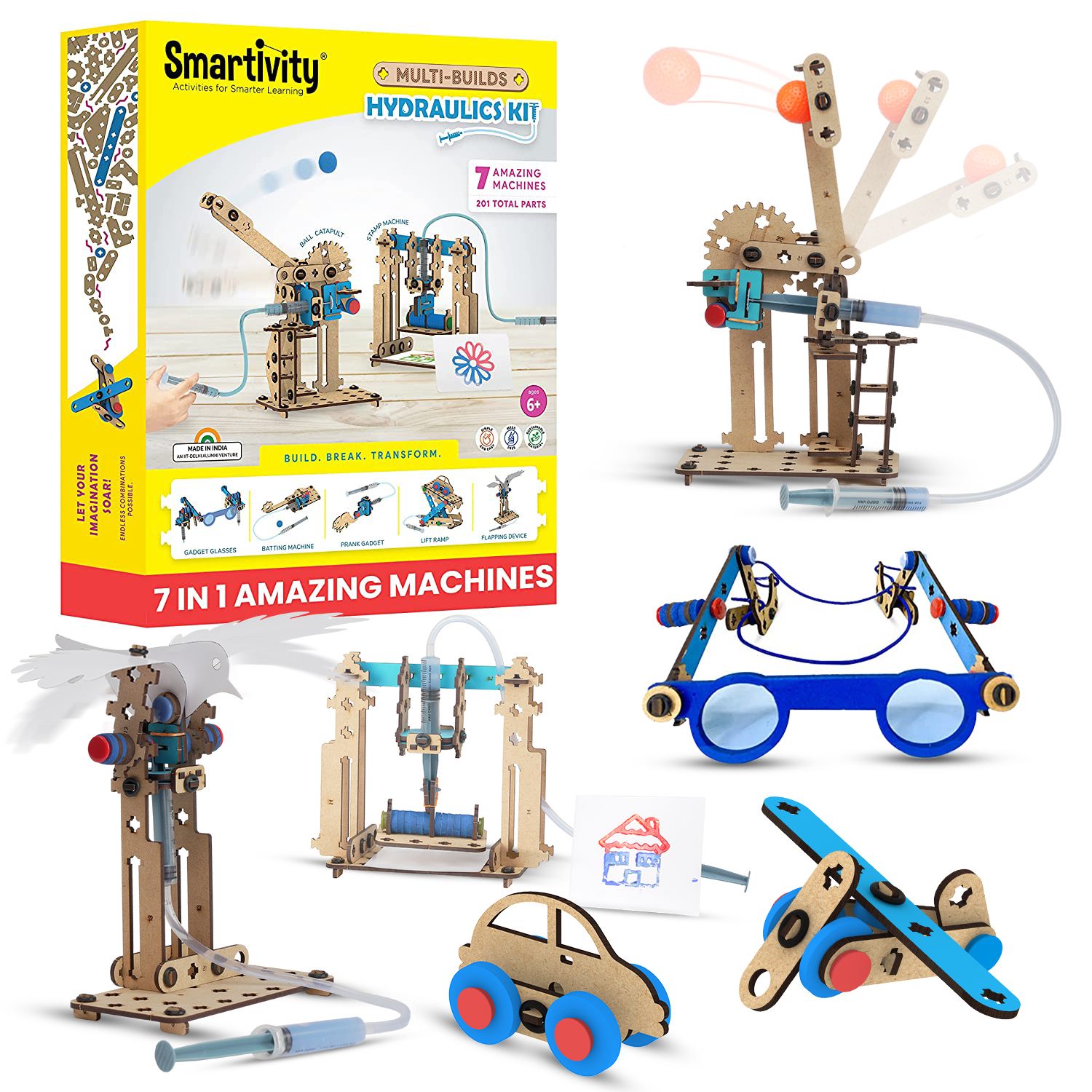 Smartivity 7 in 1 Multi-Builds Hydraulic Kit STEM DIY Fun Toy for Kids 6 to 12, Best Birthday Gift Toy for Boys & Girls age 6-8-10-12, Science Toy, Educational based Activity Game, Made in India