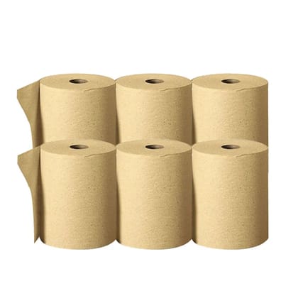 Biogreen || HRT Paper Towel || Fast drying || Highly absorbent ||150 Meters per roll - pack of 6 Universal size Compatible with all dispensers - Unbleached