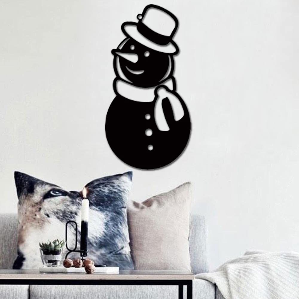 Dbeautify Snowman Shape Design MDF Wooden Wall Hanging for Home Decoration in Black Color Size: 12x6 Inches
