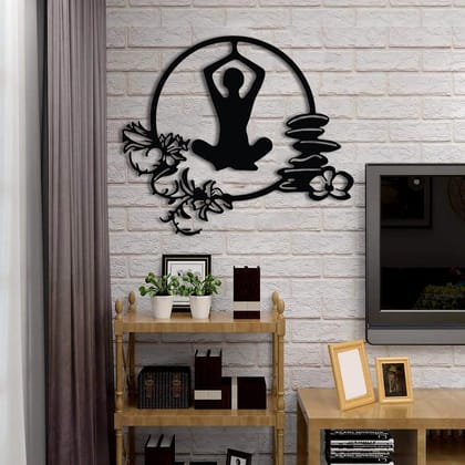 Dbeautify Beautiful Yoga Design MDF Wooden Wall Hanging for Decoration in Black Color Size: 10.3x12 Inches