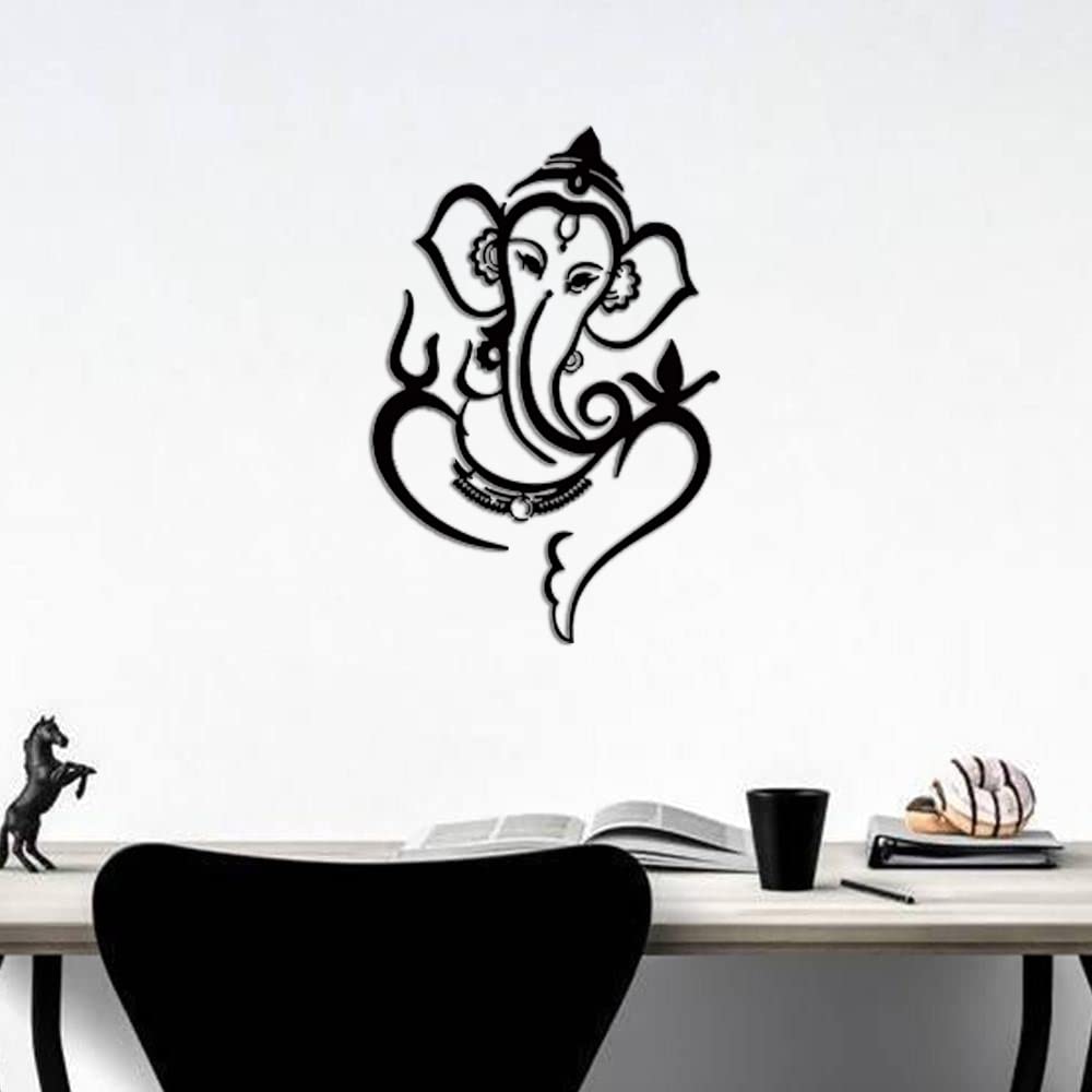 Dbeautify Lord Ganesha Design MDF Wooden Wall Hanging for Home Pooja Room & Office Decoration in Black Color Size: 12x8 Inches