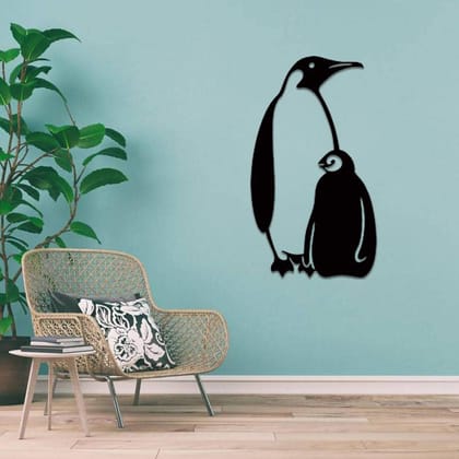 Dbeautify Penguin Shape Design MDF Wooden Wall Hanging for Kids Room Decoration in Black Color Size: 12x6 Inches
