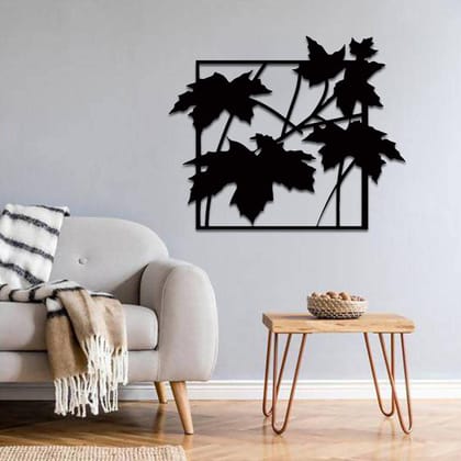 Dbeautify Leaf Design Rectangle Shape MDF Wooden Wall Art Hanging for Home Decoration in Black Color Size: 12 Inches