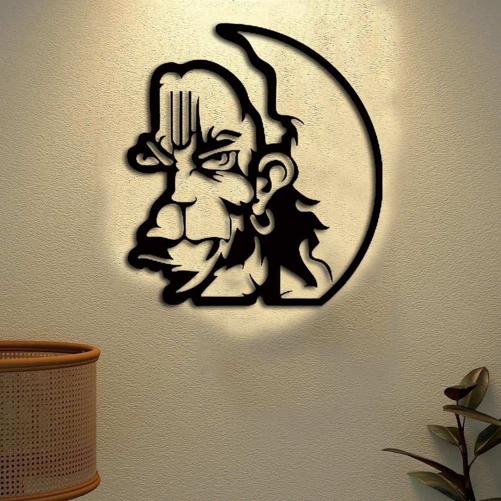 Dbeautify Lord Hanuman Design MDF Wooden Wall Art Hanging for Home Pooja Room & Office Decoration in Black Color Size: 12 Inches