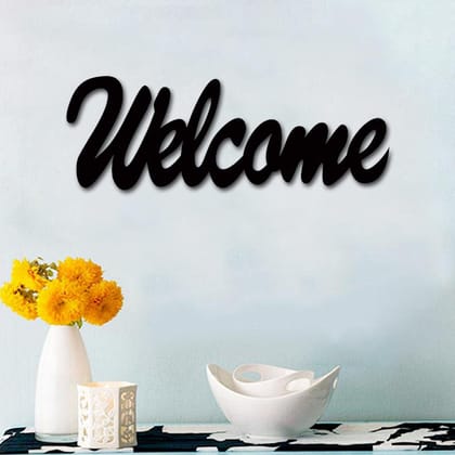 Dbeautify Welcome Quoted Design MDF Wooden Wall Art Hanging for Home Decoration in Black Color Size: 12 Inches