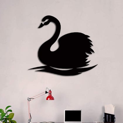 Dbeautify Modern MDF Wooden Swan Art Design Wall Hanging for Home & Office Decoration in Black Color (Size 12x3.5 Inch) (DBwd-00071)