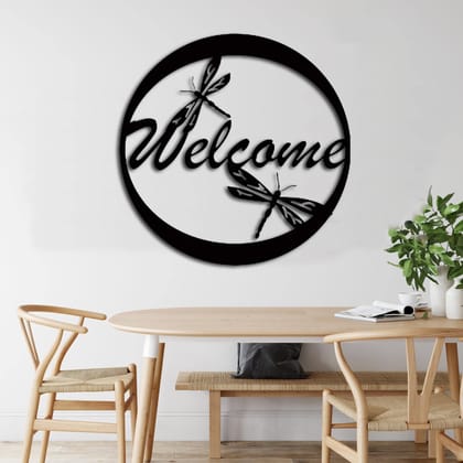 Dbeautify Welcome Quoted Round Shape MDF Wooden Wall Art Hanging for Kitchen Decoration in Black Color Size: 12 Inches