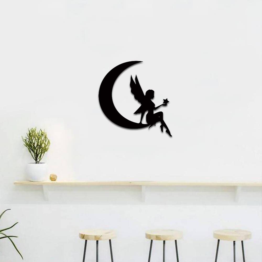 Dbeautify Beautiful Angel Design MDF Wooden Wall Art Hanging for Bedroom Decoration in Black Color Size: 12 Inches