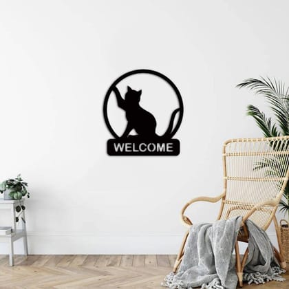 Dbeautify Beautiful Cat Shape Design MDF Wooden Wall Art Hanging for Bedroom Decoration in Black Color Size: 12 Inches