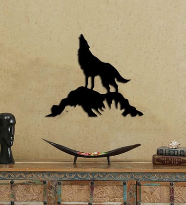 Dbeautify Wolf Animal Style Design MDF Wooden Wall Art Hanging for Bedroom Decoration in Black Color Size: 12 Inches