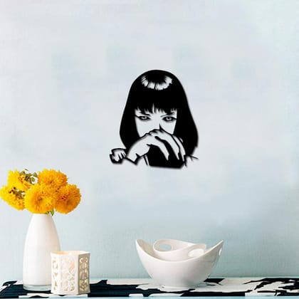 Dbeautify Beautiful Girl Face Design MDF Wooden Wall Art Hanging for Girls Bedroom Living Room Decoration in Black Color Size: 12 Inches
