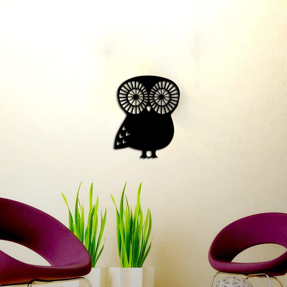 Dbeautify Beautiful Owl Shape Design MDF Wooden Wall Art Hanging for Home Living Room Bedroom & Office Decoration in Black Color Size: 12 Inches