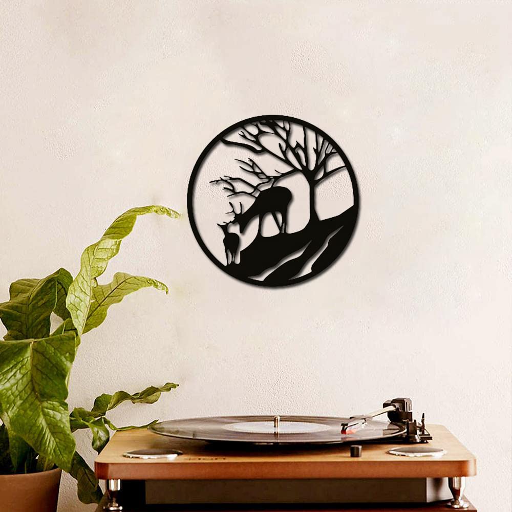 Dbeautify Beautiful Forest Design Round Shape MDF Wooden Wall Art Hanging for Living Room Bedroom & Office Decoration in Black Color Size: 12 Inches