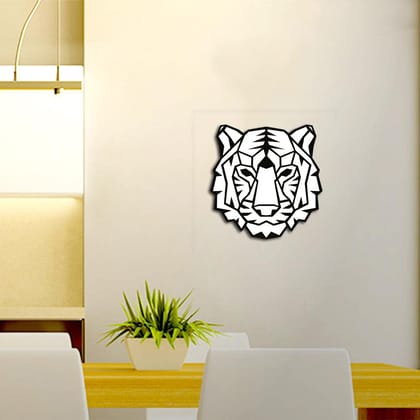 Dbeautify Beautiful Tiger Face Shape MDF Wooden Wall Art Hanging for Living Room Bedroom & Office Decoration in Black Color Size: 12 Inches