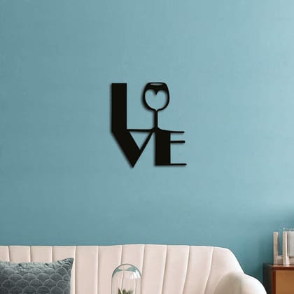 Dbeautify Unique Love Design MDF Wooden Modern Wall Art Hanging for Bedroom Decoration in Black Color Size: 12 Inches