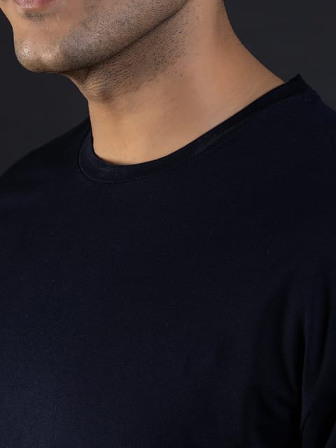 Cotton Round Blue-T Shirts, Half Sleeves, Plain