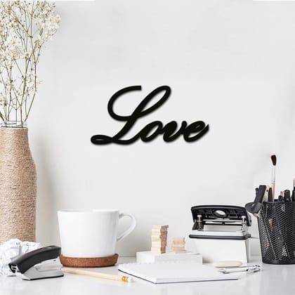 Dbeautify Quoted Love MDF Wooden Modern Wall Art Hanging for Bedroom Decoration in Black Color Size 12 Inches