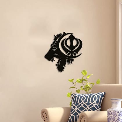 Dbeautify Unique Khalsa Lion Design MDF Wooden Modern Wall Art Hanging for Living Room Bedroom & Office Decoration in Black Color Size 12 Inches