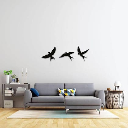 Dbeautify MDF Wooden Modern Art Flying Free Birds Design Wall Hanging for Home Office & Bedroom Decoration in Black Color (Size 11.5x12 Inch)