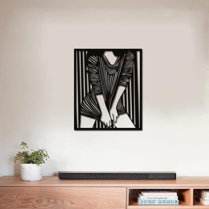 Dbeautify Modern Art Lady Design MDF Wooden Wall Hanging for Girls Bedroom Decoration in Black Color Size 12 Inches (DBWD-00305)
