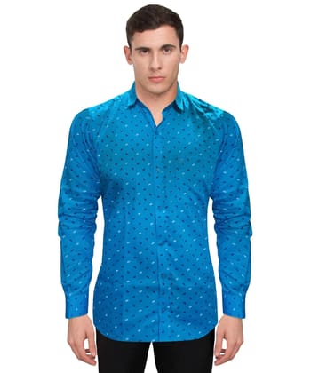 Genius Shirts 100% Cotton Printed Casual Full Shirt for Men (44, Blue)